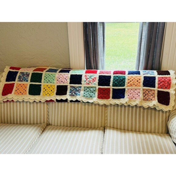 Homemade Knitted Crochet Granny Square Throw Afghan Blanket White 74x56 Roseanne - Picture 9 of 10